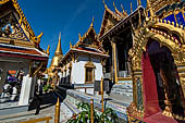 Bangkok Grand Palace,  Wat Phra Keow (temple of the Emerald Buddha). West side of the Ubosot, note the boundary markers of the sacred ground at the corners. 